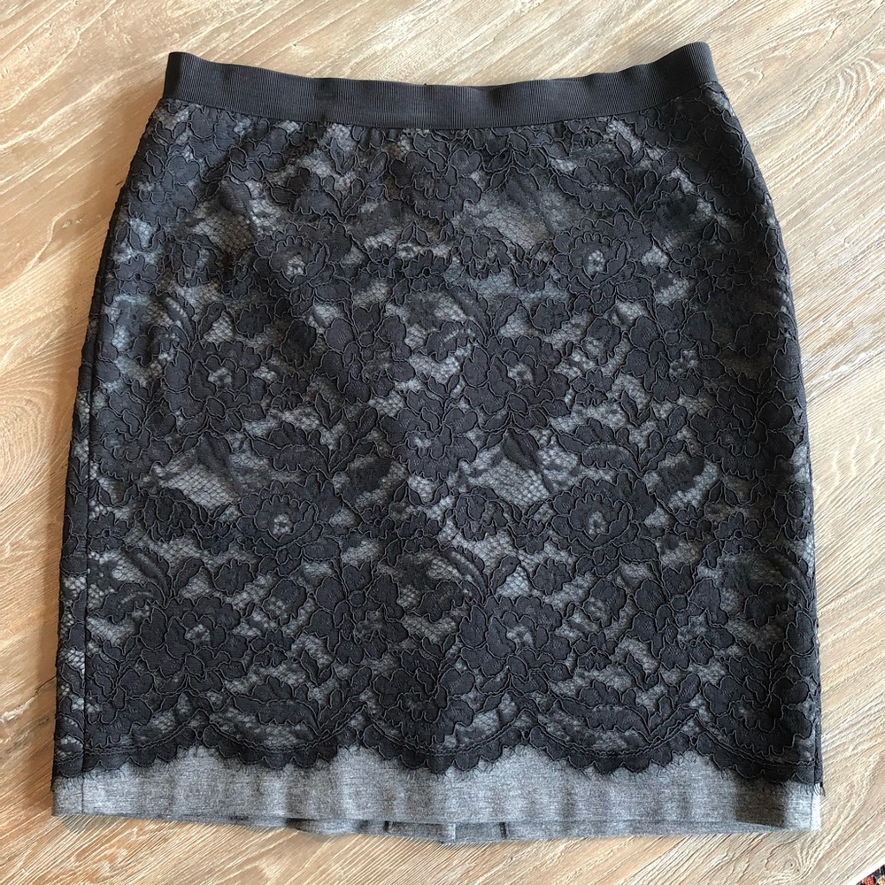LOFT gray skirt with black lace sz 14